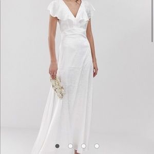 Y.A.S ruffle sleeve jacquard maxi dress in white